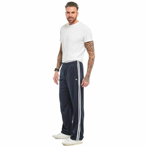 Image of Mens Striped Track Suit Bottom Casual Elasticated Waist Tracksuit Bottoms Silky Joggers Jogging Jog Trousers Leisure Gym Sports Yoga Open Hem Pull On Pants Plus Big King Sizes(Stripe Blue, L)