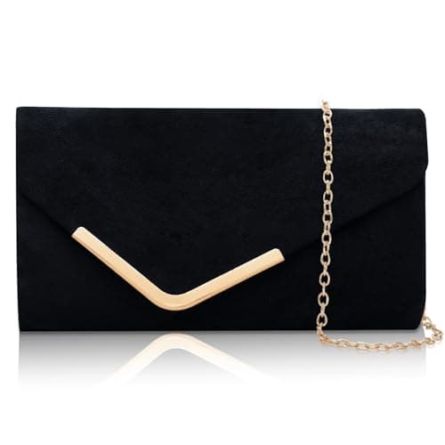 Image of Larcenciel Suede Women's Clutches, Black Clutch Bags for Women Wedding w/Detachable Chain, Envelope Evening Handbag, Elegant Crossbody Purse Shoulder Bag Wallet for Party Prom Wedding, 22x5x11cm