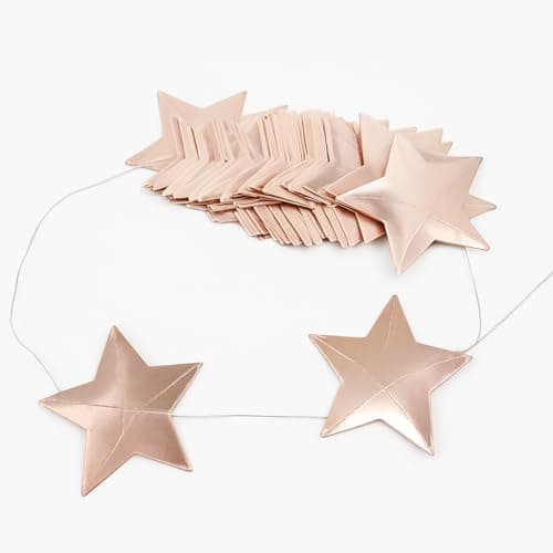 Image of 26 Feet Reflective Star Paper Garland - Rose gold Sparkling Star Bunting Banner Hanging Decoration for Birthday,Holiday,Wedding,Anniversary Theme Party Supplies and Home Deco