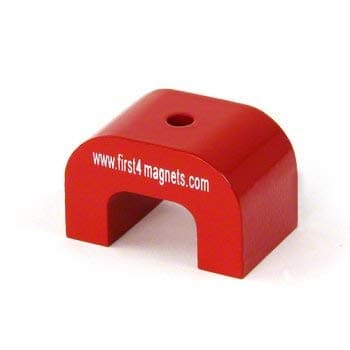 Image of Large Red Alnico Horseshoe Magnet for High-Temperature, Engineering, and Manufacturing Applications - 30mm x 45mm x 30mm 4.5mm hole - 11kg Pull - Pack of 10