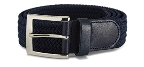 Image of Streeze 35mm Wide Stretch Belt - Braided Elastic Woven Belt with Silver Buckle Ideal for Jeans (Medium 32" - 35", Navy)
