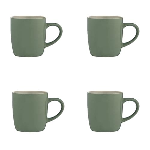 Image of Price & Kensington Accents Mug Set, Sage Green with Cream Inner, 330ml Stoneware, Set of 4 | Durable Ceramic, Dishwasher & Microwave Safe, British Heritage Brand