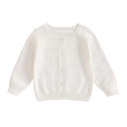Image of MAHUAOYIXI Infant Baby Girl Warm Clothes Long Sleeve Solid Color Cardigan Coat Knit Sweater Jumper Sweatshirt Winter Knitted Pullover Chunky Knitwear Outfits for Little Girl (White, 3-4 Years)