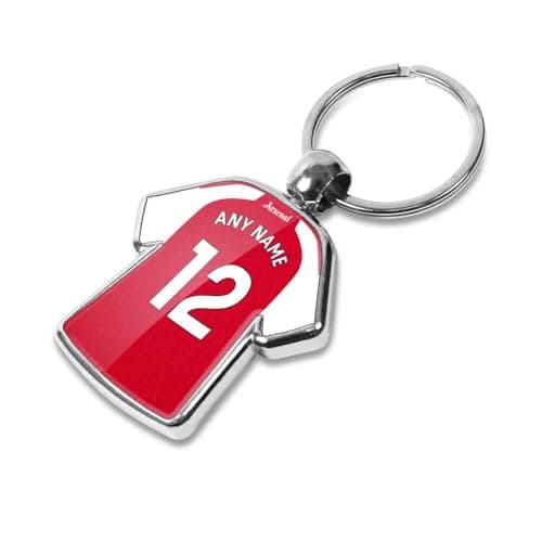 Image of Graphics 'n' Tees Personalised football keyring suitable for Arsenal fans, featuring the 25/26 team shirt design, personalise with any name and number