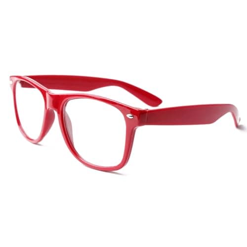 Image of WS UK Adults Clear Lens Glasses - Unisex with UV400 Protection (Red)