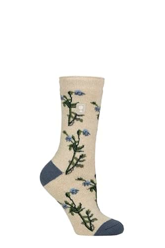 Image of HEAT HOLDERS RHS The Royal Horticultural Society Women's Thermal Socks x RHS 1.6 TOG Lite, Warm, Fruit, Floral & Botanical Patterned, Gift for Gardeners, 1 Pair Size 4-8 Foliage Oat 4-8