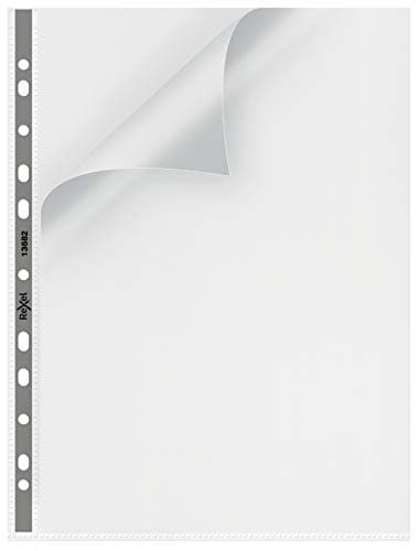 Image of Rexel Nyrex Premium A4 Punched Pocket with Grey Spine, Clear, Top & Left Opening, Pack of 25, 13682,90 Micron
