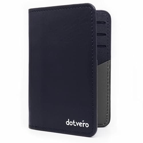 Image of DOTVERO Capri Premium Men’s Wallets Slim – Handmade Real Leather Wallet – RFID Blocking Card Holder with 11 Slots – Minimalist Wallets for Men with Wooden Gift Box (Midnight Blue/Stone Grey)