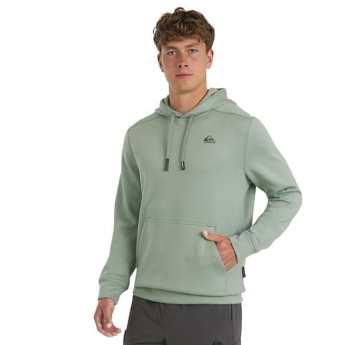 Image of Quiksilver Men's Regular Fit Active Performance Heavyweight Jacquard Mesh and Polar Fleece Pullover Hoodie, Sage Green, XL