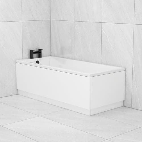 Image of Royal Bathrooms 1600 x 700mm Single Ended Straight Shower Bath White Gloss Soaking Bathtub, Acrylic Baths for Bathrooms, Adjustable Feet Leg Set - Square