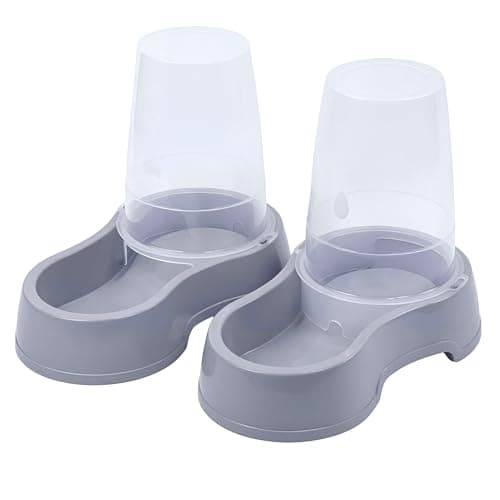 Image of DIVCHI Pet Food & Water Dispenser – Pet Feeder, Food & Water Station for Cats & Small Dogs, Transparent Plastic, Portable – Food & Hydration Solution (Grey)
