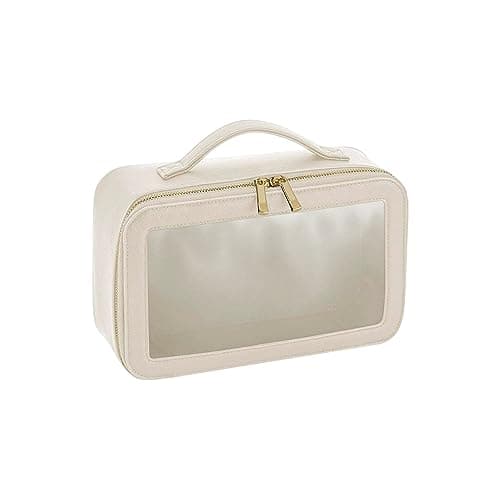 Image of BagBase BG764 Boutique Clear Window Travel Case - Luxurious Leather-Look PU - Perfect for Makeup & Essentials - Gifts for Women - Oyster