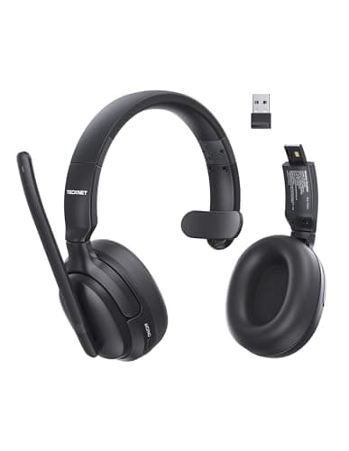 Image of TECKNET Wireless Noise Cancelling Headphones, 5.4 Bluetooth Headphones Over Ear, Mono/Stereo 2-in-1, 65H Playtime & Mute, Wireless Headset with Microphone for Home Trucker Office Call Center, Black