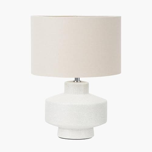 Image of Pacific Lifestyle White Crackle Effect Ceramic Table Lamp with Cotton Effect Shade, Scandi Bedside and Living Room Light, E27, 38cm