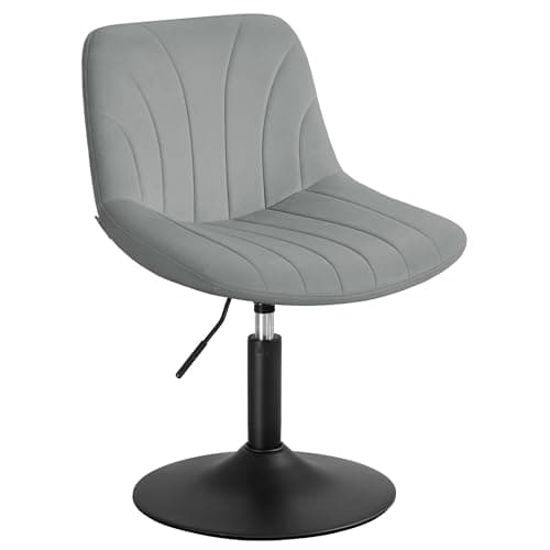 Image of VASAGLE Dressing Table Chair, Height Adjustable Bar Stool with Back, 360° Swivel Beauty Stool for Bedroom, Dining Room, Home Office, Velvet, Dove Grey LJB160GD02