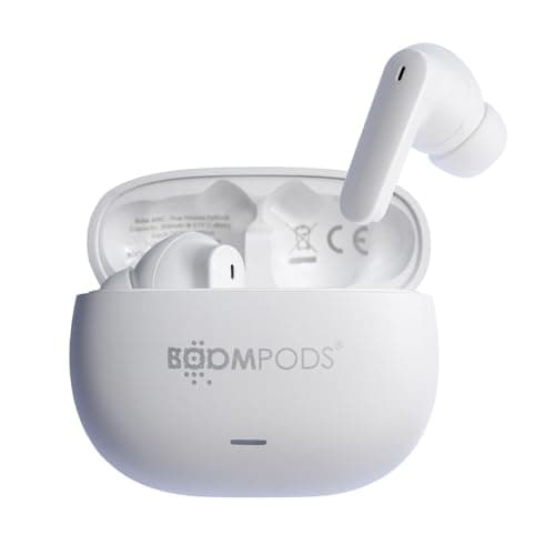 Image of Boompods Echobuds ANC True Wireless Earbuds - Active Noise Cancelling Bluetooth Earphones with ENC Microphone, IPX4 Waterproof In-Ear Headphones, 26Hr Playtime & Fast USB-C Charging Case, White