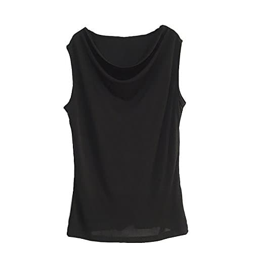Image of LSHARON Women's 100% Mulberry Silk Sexy Tops New Sleeveless Comfy Fit Swing Neck Silk T-Shirt (M(Tag XL), Black)