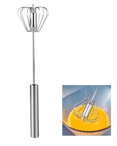 Image of Semi-Automatic Egg Whisk and Milk Frother - Premium 304 Stainless Steel Hand Push Blender with Ergonomic Grip, Multi-Purpose Kitchen Tool for Whisking, Beating, Stirring , Cooking, Baking, Frothing