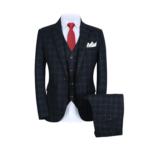 Image of Mens One Button Slim Fit Three Piece Checked Suit Blazer+Waistcoat+Pants UK Size 32 (Lable L) Grey