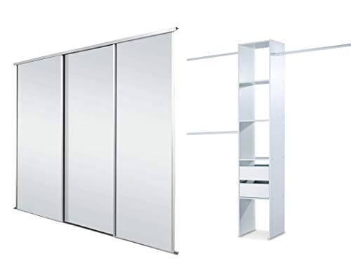 Image of SPACEPRO 3 Door Sliding Wardrobe with White Frame Mirror – Modern Large Sliding Door Wardrobe with Full Length Mirrored Doors, Closet Storage – Ideal for 2260mm x 2692mm Opening