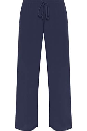 Image of WearAll New Ladies Plus Size Palazzo Trousers Womens Baggy Flared Wide Leg Pants Navy Blue 16