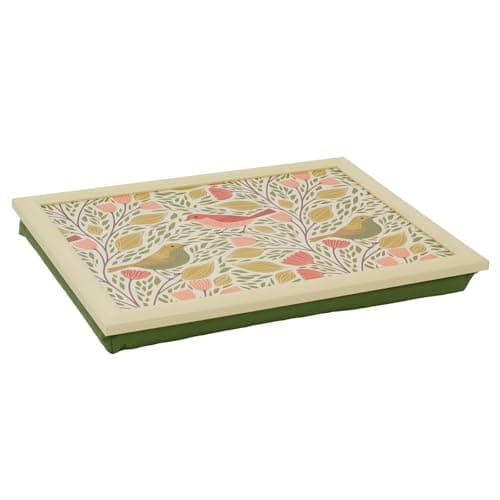 Image of Songbird Floral Lap Tray with Bean Bag Cushion, 43x32cm Large Cushioned Laptray for Eating, Padded Lap Board