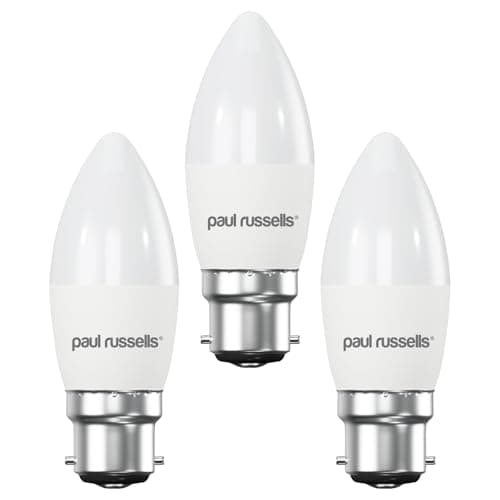 Image of paul russells LED Light Bayonet Cap B22, 60watt Equivalent, 6.5W 806LM LED Bulbs, 4000K Natural Cool White, Frosted C35 BC Candle Energy Saving Non-Dimmable Chandelier Lightbulbs, 3 Pack