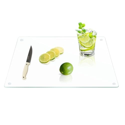 Image of Yuzeyurun Tempered Glass Chopping Board, 50x40cm Tempered Glass Worktop Saver for Kitchens, Glass Cutting Board with Anti-Slip Feet, Heat & Shatter Resistant, Dishwasher Safe, Clear