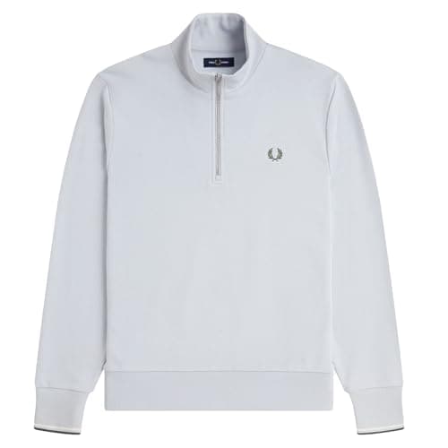 Image of Fred Perry Half Zip Sweatshirt Dusky Blue/Ecru/Laurel Wreath Green