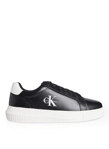 Image of Calvin Klein Men’s Chunky Mono Leather Cupsole Trainers, Black (Black/Bright White), 10