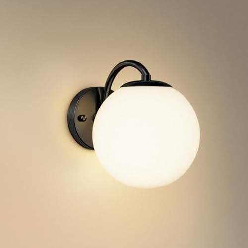 Image of Warmiehomy Modern Wall Lights Indoor, Industrial Round Glass Wall Sconce, E27 Metal Black Wall Lamps Sconces, Hardwired Wall Mounted Light for Bedroom, Living Room, Hallway (Bulb Not Included)