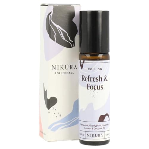 Image of Nikura Refresh & Focus Roll On Essential Oil Blend - 10ml | for Study, Focusing, Anxiety, Aromatherapy | Use on Skin, Temples, Pulse Points, Wrists, Neck