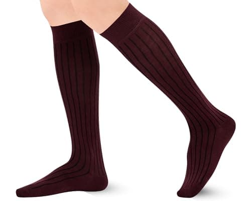 Image of Burgundy Knee High Socks for Men and Women Finest Cotton with Seamless Toe Burgundy Ribbed,8-11