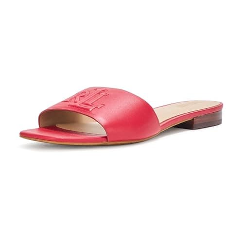 Image of Lauren Ralph Lauren Women's Everley Nappa Leather Slide Sandal, Festive Red, 2 UK