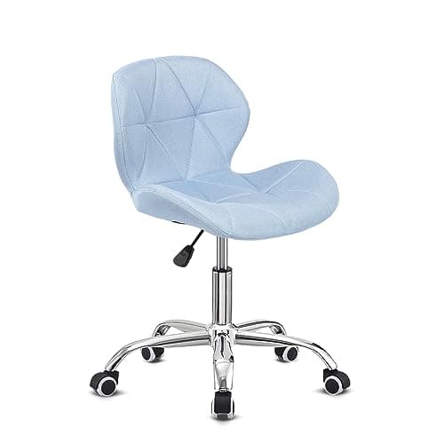 Image of Hadwin PU/Linen/Velvet/Boucle Modern Swivel Office Chair, Height Adjustable Padded Armless Desk Chair, Makeup Chair with Wheels for Bedroom, Home Office (Linen, Blue)