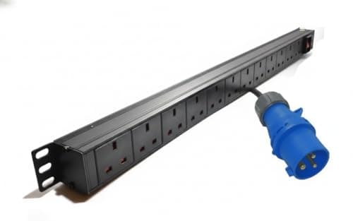 Image of Dynamode 12 Way Vertical PDU – 16A High-Load Input – Server Rack Power Distribution Unit – Switched UK 13A Outputs – Industrial Aluminium PDU