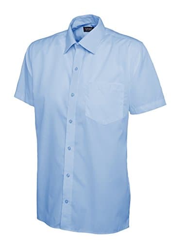 Image of 247-Clothing Mens Classic Short Sleeve Shirt Poplin Office Casual Easy Care Colours (16 Collar, Light Blue)