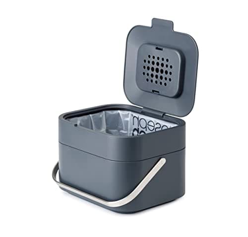 Image of Joseph Joseph Intelligent Waste, Stack 4 Kitchen Food Waste Compost Caddy Recycling Bin with Odour Filter, 4 Litres / 1 Gallon- Graphite