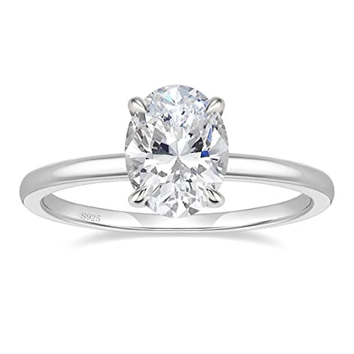 Image of EAMTI 925 Sterling Silver 3 Carat Oval Cut Solitaire Cubic Zirconia Engagement Rings for Her Wedding Bands for Women Size 3-11