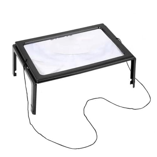 Image of KAV Hands-Free 3X Magnifier with LED Light – Full-Page Large Sheet Magnifying Glass with Neck Cord, Foldable Stand & Soft PVC Lens – Illuminated Desktop Lamp for Reading & Hobbies