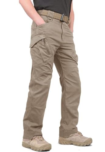 Image of KEFITEVD Military Cargo Pants for Men Ripstop Combat Work Pants Multi Pocket Fishing Trousers Khaki, 36