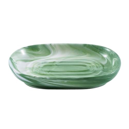 Image of 5 inch Ceramic Soap Dish (12.5 x 8.3 x 2.2cm) Soap Holder for Bathroom and Shower Soap Box Storage small plate (Green)