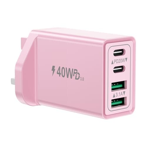 Image of USB C Plug, 40W 4-Port Multi USB Plug UK Fast Charger Plug Dual Port USB-C Power Adapter + QC USB Wall Charger Head Multiport Type C Charging Plug for iPhone 16 15 14 13 12 11 Pro Max, iPad, Samsung