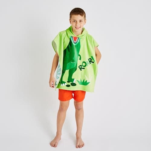 Image of Catherine Lansfield Kids Dinosaur Hooded Towel Poncho 60x120cm Green