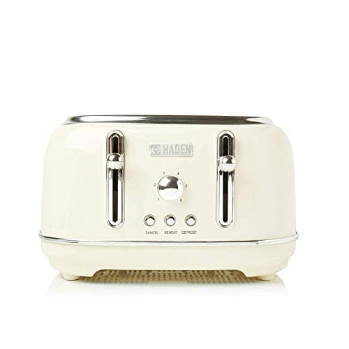 Image of Haden Highclere Cream Toaster 4 Slice - Electric Stainless steel Toaster With Reheat And Defrost Functions - Easy To Clean - Removable Crumb Trays