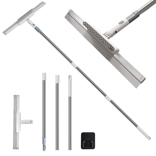 Image of Hawsam Shower Squeegee Stainless Steel Long Handle 124 cm Window Squeegee with 38 cm Wide Rubber Lip Squeegee Shower No Drilling with Adhesive Hook Water for Floor, Car, Home