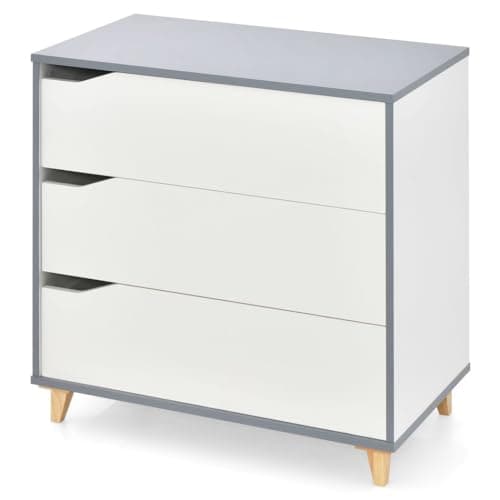 Image of COSTWAY Wooden Chest of Drawers, Modern 3-Drawer Dresser Chest with Embedded Handle & Anti-tipping Device, Freestanding Storage Cabinet Organiser Unit for Bedroom, Living Room and Hallway (White)
