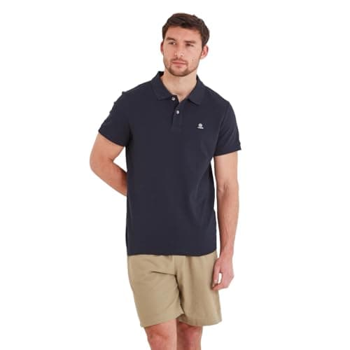 Image of TOG24 Braunton Men's Polo Shirt, Short Sleeves Cotton Pique Polo, Branded Buttons Dark Indigo