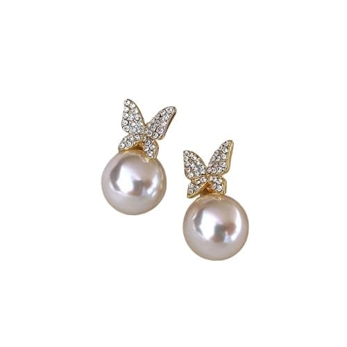 Image of Upscale 14k Gold Jewelry Real Gold Earrings Zircon Pearl Twist Luxury Stud Earrings For Women Brincos Pendientes Bijoux(Beige)