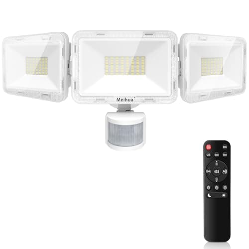 Image of MEIHUA 70W Security Lights Outdoor Motion Sensor, 6580LM PIR Floodlight 4 Modes with Remote Control, IP66 6500K Motion Sensor Lights Outdoor with 3 Adjustable Heads for Garden, Yard, Patio, Garage